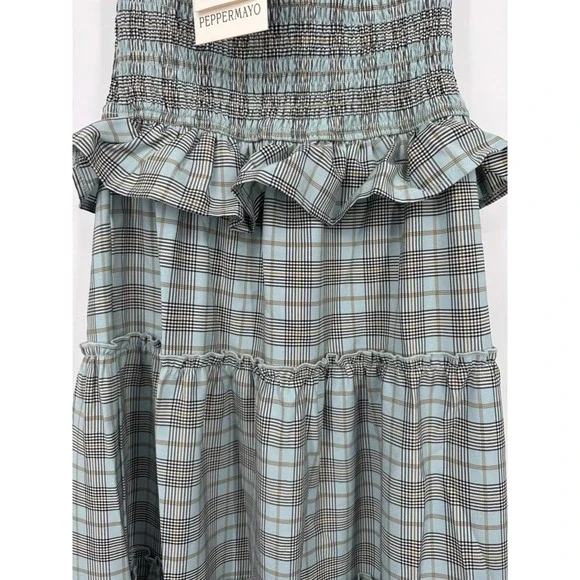 NWT Peppermayo Picture This Maxi Dress Women's 2 Gray Blue Check Pattern Party - Picture 4 of 14